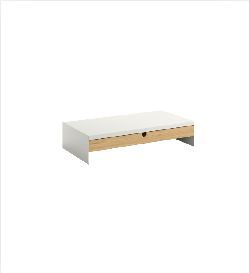 Oak-White Monitor Stand with Drawer